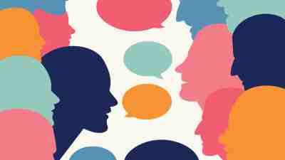Illustration people in profile socializing and engaging in small talk with ADHD