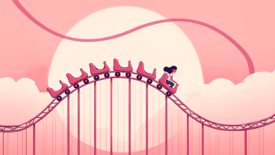 An illustration of a woman on a roller coaster--concept image representing premenstrual dysphoric disorder (PMDD) and its highs and lows.